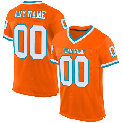 Custom Orange White-Teal Mesh Authentic Throwback Football Jersey - Sky-Custom