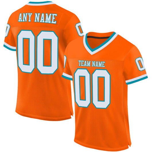 Custom Orange White-Teal Mesh Authentic Throwback Football Jersey - Sky-Custom