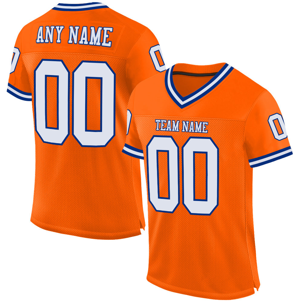 Custom Orange White-Royal Mesh Authentic Throwback Football Jersey - Sky-Custom