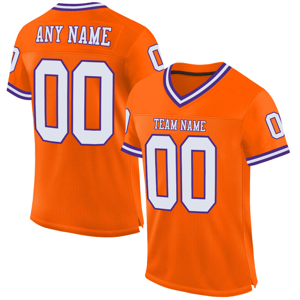 Custom Orange White-Purple Mesh Authentic Throwback Football Jersey - Sky-Custom