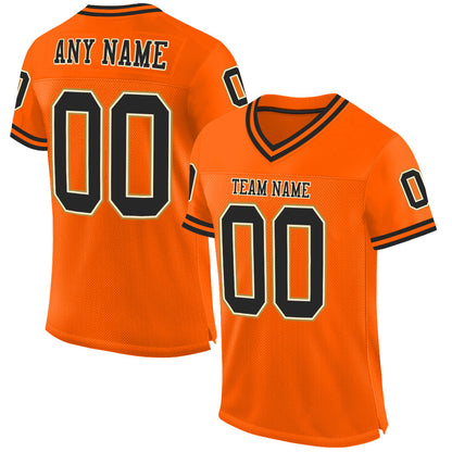 Custom Orange Black-Old Gold Mesh Authentic Throwback Football Jersey - Sky-Custom