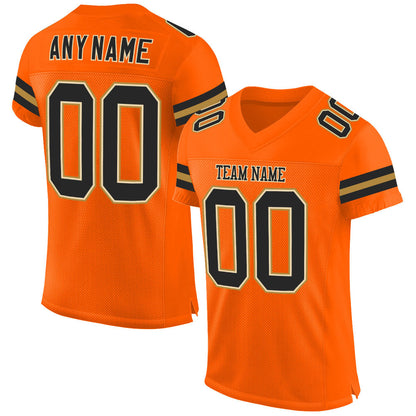 Custom Orange Black-Old Gold Mesh Authentic Football Jersey - Sky-Custom