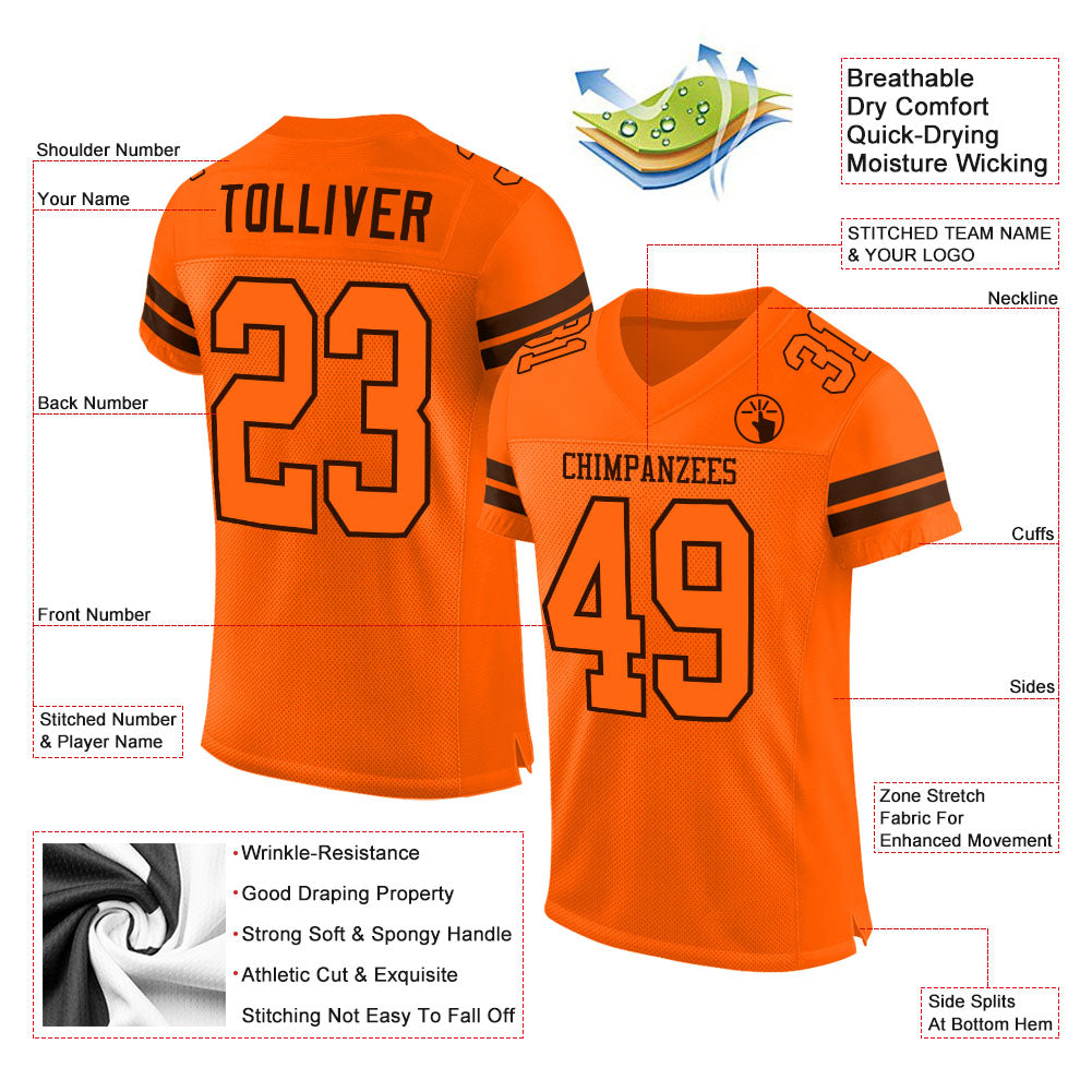 Custom Orange Orange-Brown Mesh Authentic Football Jersey - Sky-Custom