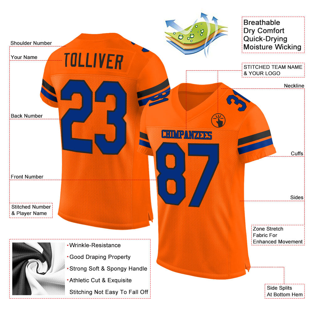 Custom Orange Royal-Black Mesh Authentic Football Jersey - Sky-Custom