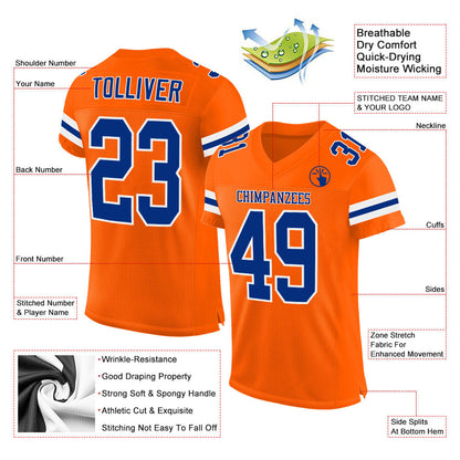 Custom Orange Royal-White Mesh Authentic Football Jersey - Sky-Custom