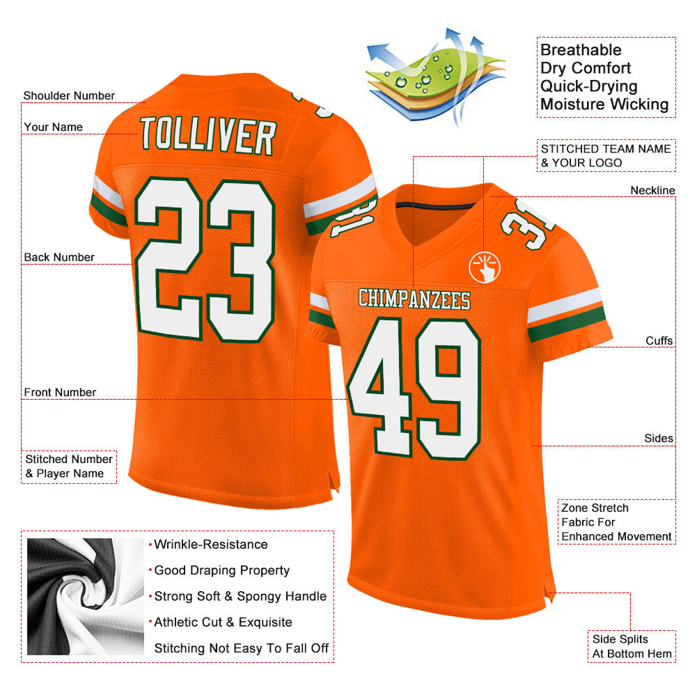 Custom Orange White-Green Mesh Authentic Football Jersey - Sky-Custom
