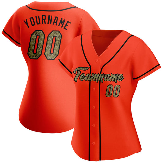 Custom Orange Camo-Black Authentic Baseball Jersey - Sky-Custom