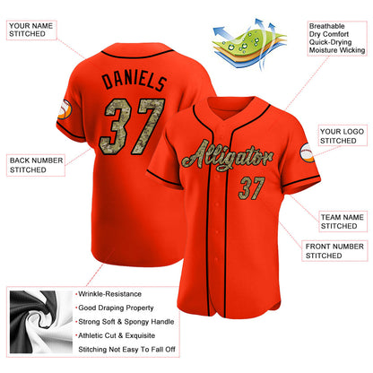 Custom Orange Camo-Black Authentic Baseball Jersey - Sky-Custom