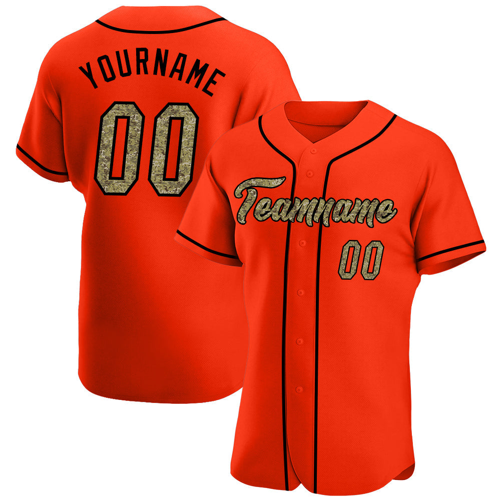 Custom Orange Camo-Black Authentic Baseball Jersey - Sky-Custom