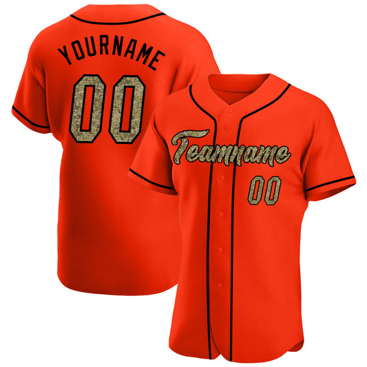 Custom Orange Camo-Black Authentic Baseball Jersey - Sky-Custom