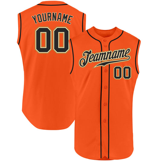 Custom Orange Black-Cream Authentic Sleeveless Baseball Jersey - Sky-Custom