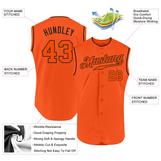 Custom Orange Orange-Black Authentic Sleeveless Baseball Jersey - Sky-Custom