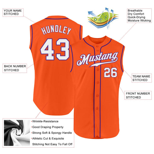 Custom Orange White-Purple Authentic Sleeveless Baseball Jersey - Sky-Custom