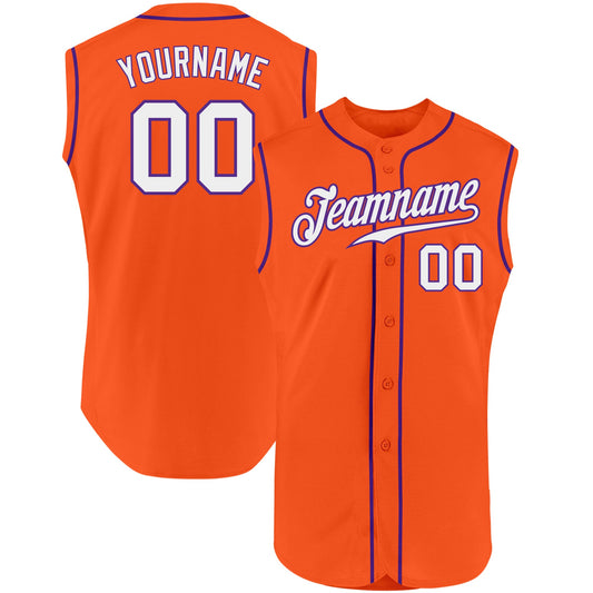 Custom Orange White-Purple Authentic Sleeveless Baseball Jersey - Sky-Custom