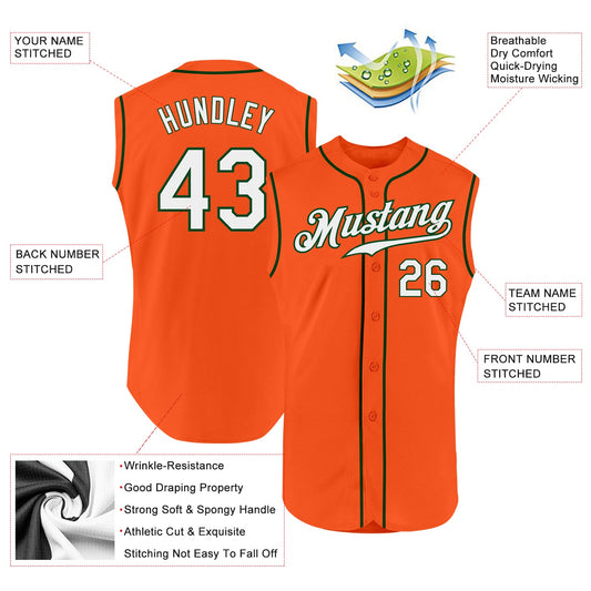 Custom Orange White-Green Authentic Sleeveless Baseball Jersey - Sky-Custom