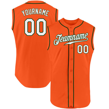 Custom Orange White-Green Authentic Sleeveless Baseball Jersey - Sky-Custom