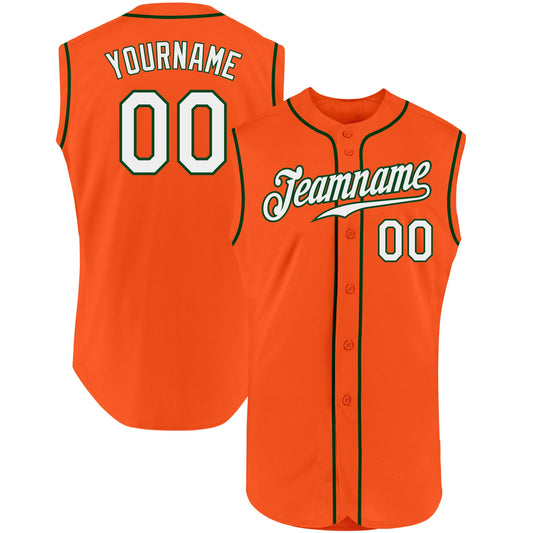 Custom Orange White-Green Authentic Sleeveless Baseball Jersey - Sky-Custom