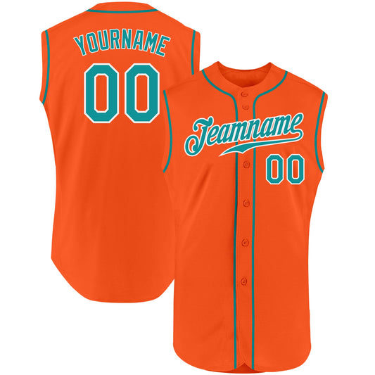 Custom Orange Teal-White Authentic Sleeveless Baseball Jersey - Sky-Custom