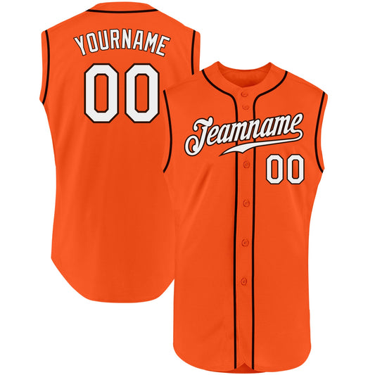 Custom Orange White-Brown Authentic Sleeveless Baseball Jersey - Sky-Custom