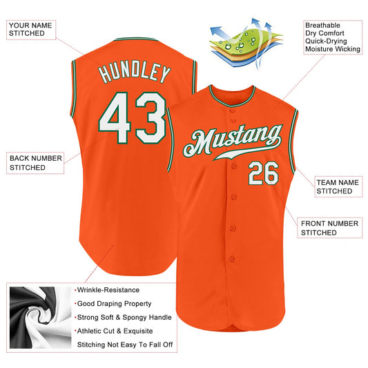 Custom Orange White-Kelly Green Authentic Sleeveless Baseball Jersey - Sky-Custom