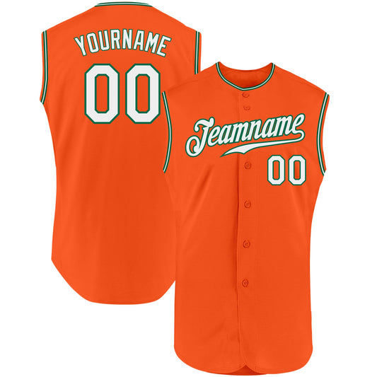 Custom Orange White-Kelly Green Authentic Sleeveless Baseball Jersey - Sky-Custom