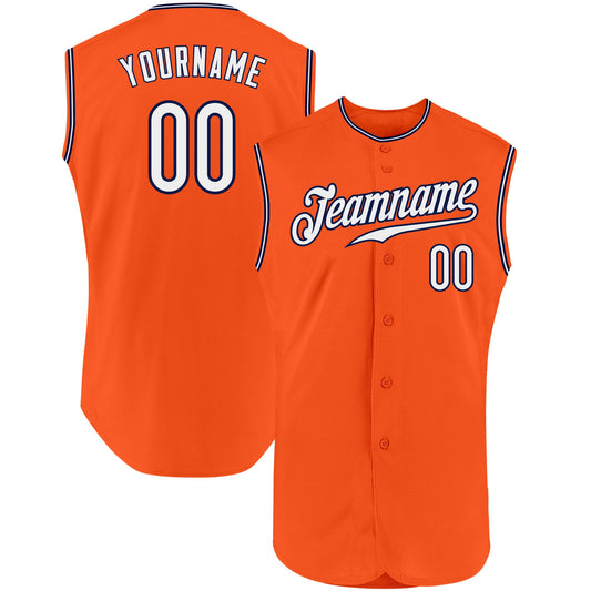 Custom Orange White-Navy Authentic Sleeveless Baseball Jersey - Sky-Custom