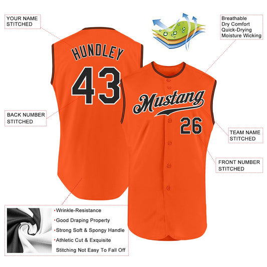 Custom Orange Black-White Authentic Sleeveless Baseball Jersey - Sky-Custom