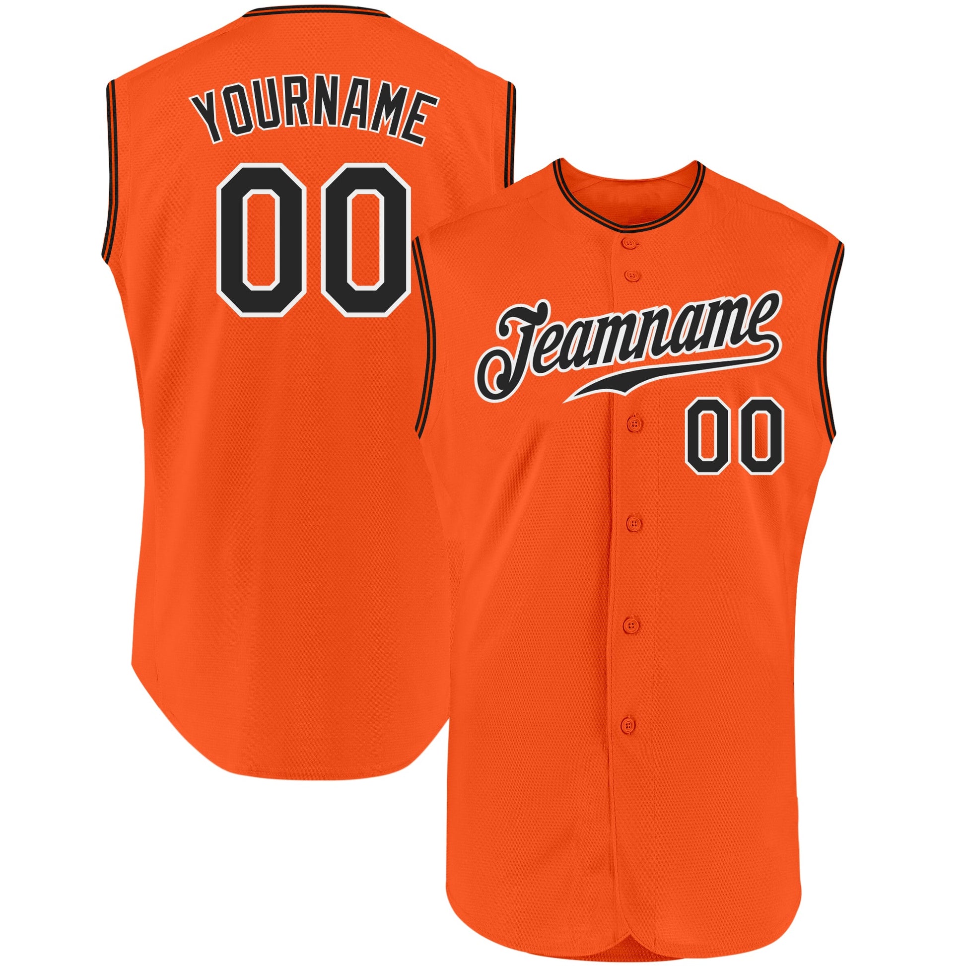Custom Orange Black-White Authentic Sleeveless Baseball Jersey - Sky-Custom