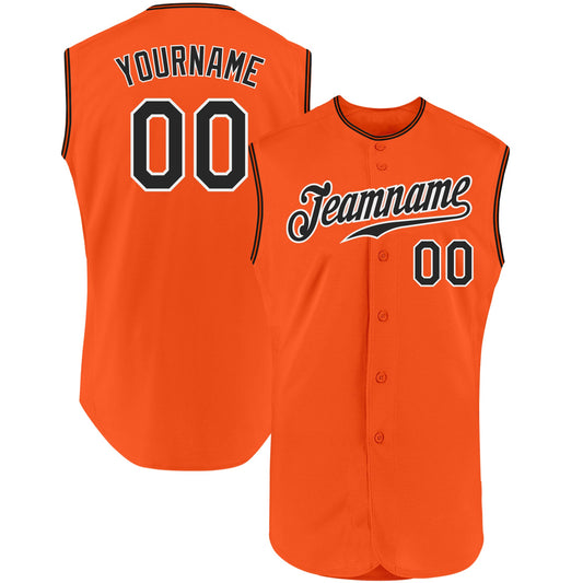 Custom Orange Black-White Authentic Sleeveless Baseball Jersey - Sky-Custom