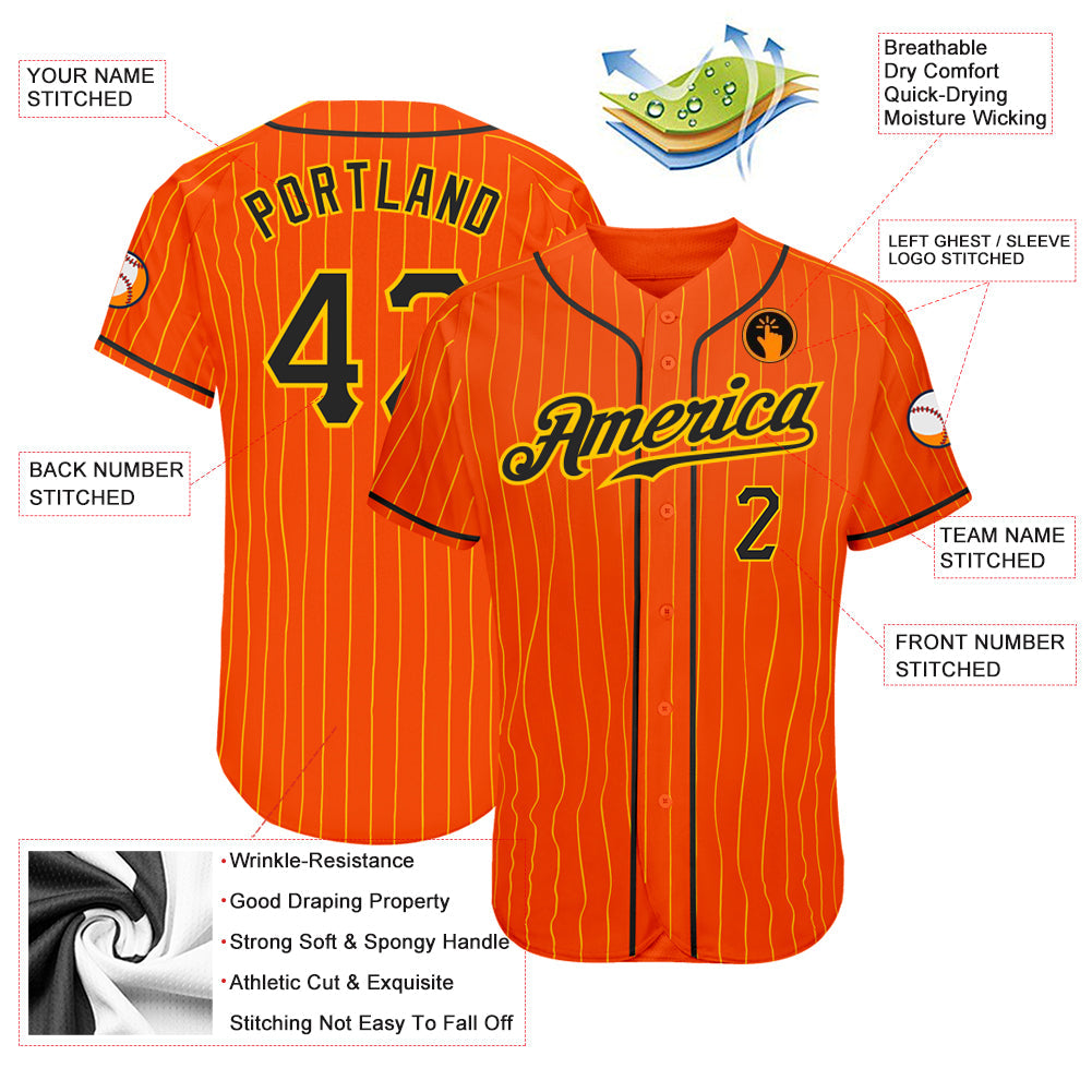 Custom Orange Gold Pinstripe Black-Gold Authentic Baseball Jersey - Sky-Custom