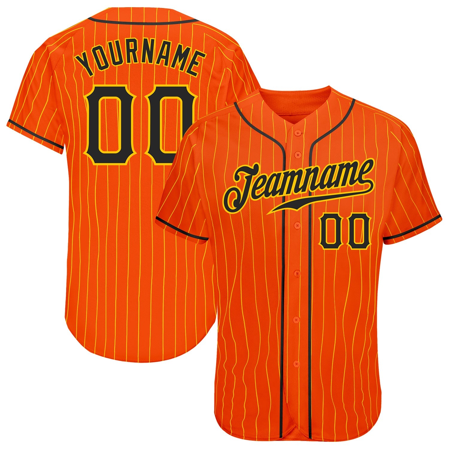 Custom Orange Gold Pinstripe Black-Gold Authentic Baseball Jersey - Sky-Custom
