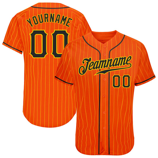 Custom Orange Gold Pinstripe Black-Gold Authentic Baseball Jersey - Sky-Custom