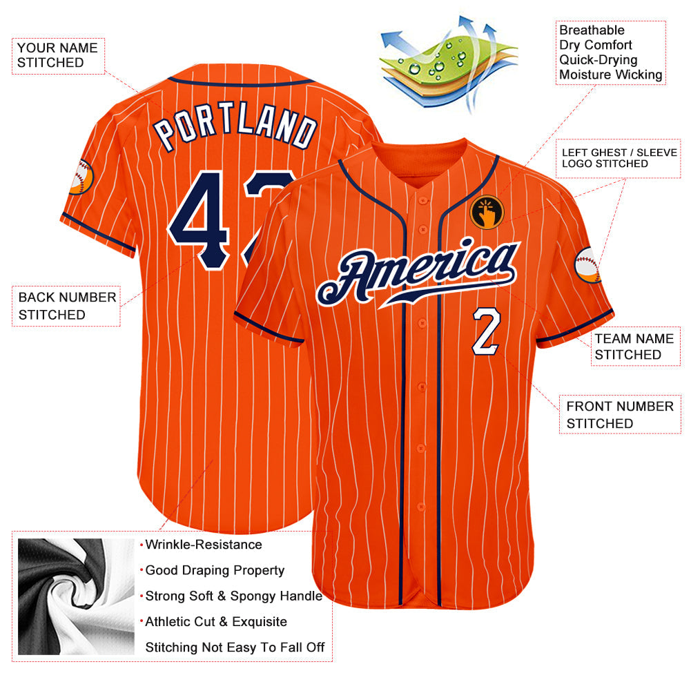 Custom Orange White Pinstripe Navy-White Authentic Baseball Jersey - Sky-Custom