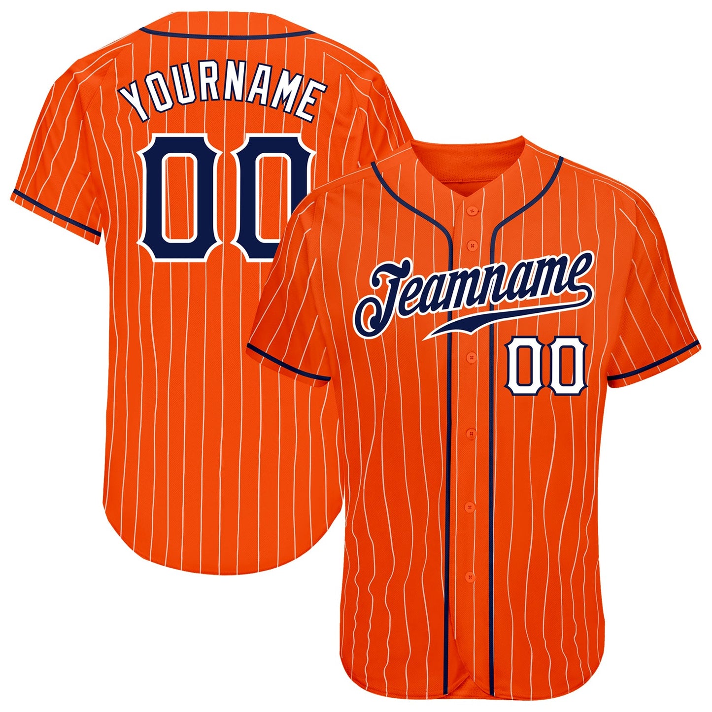 Custom Orange White Pinstripe Navy-White Authentic Baseball Jersey - Sky-Custom