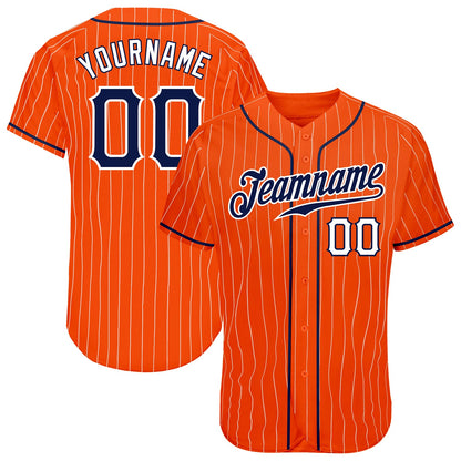Custom Orange White Pinstripe Navy-White Authentic Baseball Jersey - Sky-Custom