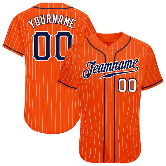 Custom Orange White Pinstripe Navy-White Authentic Baseball Jersey - Sky-Custom