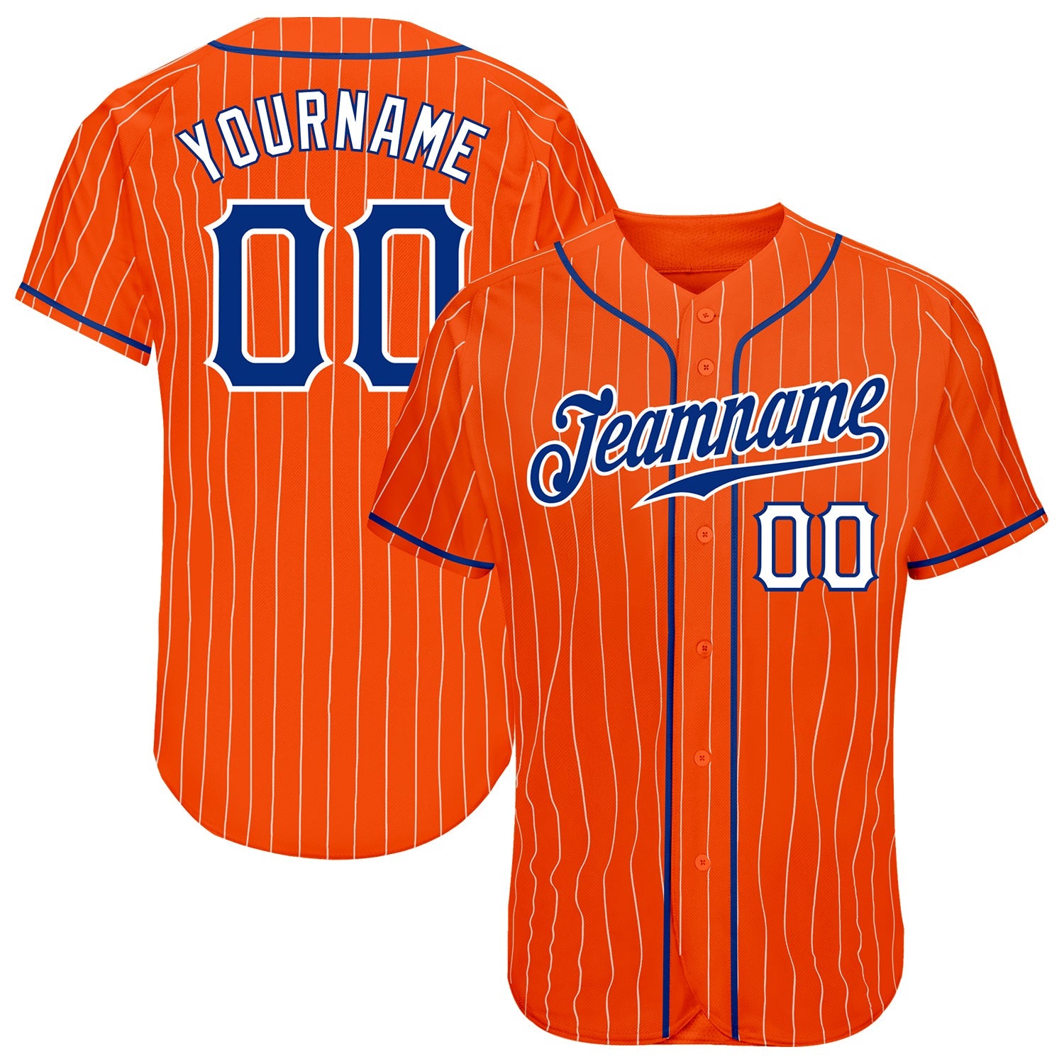 Custom Orange White Pinstripe Royal-White Authentic Baseball Jersey - Sky-Custom