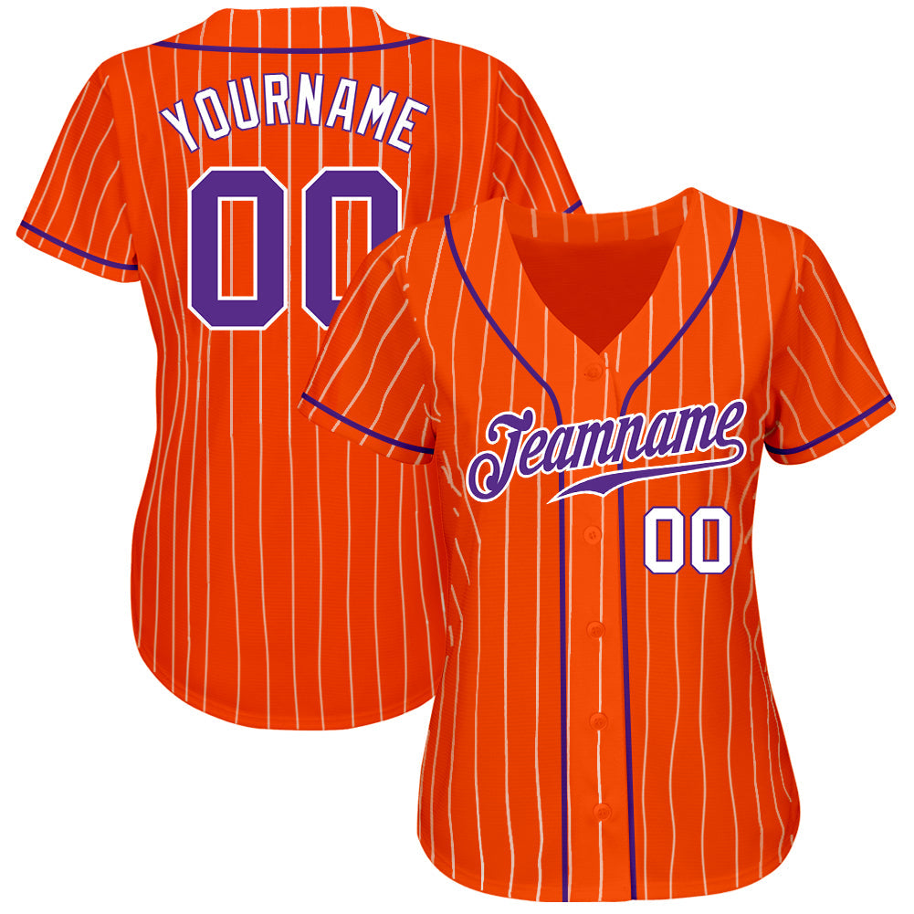 Custom Orange White Pinstripe Purple-White Authentic Baseball Jersey - Sky-Custom