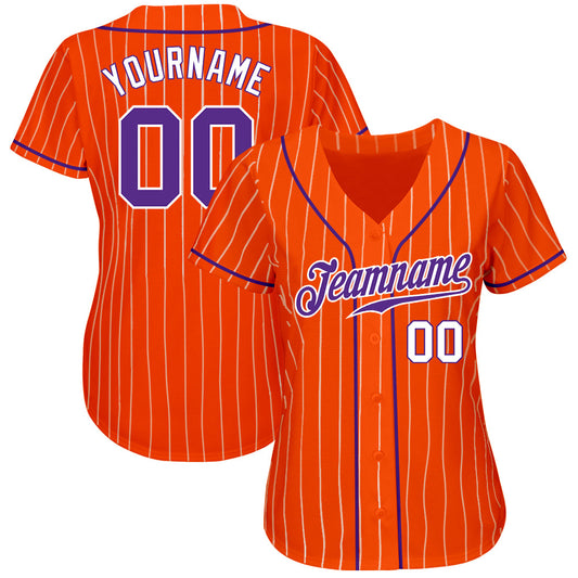 Custom Orange White Pinstripe Purple-White Authentic Baseball Jersey - Sky-Custom