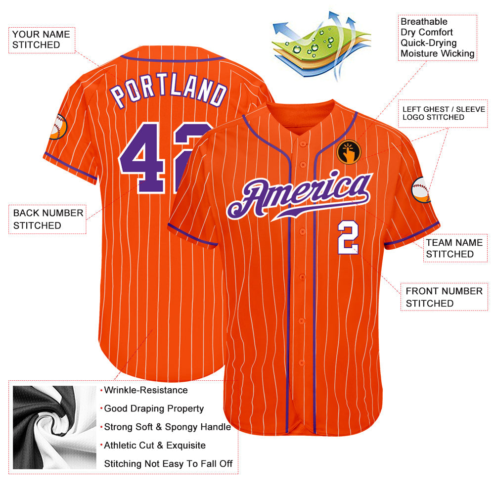 Custom Orange White Pinstripe Purple-White Authentic Baseball Jersey - Sky-Custom