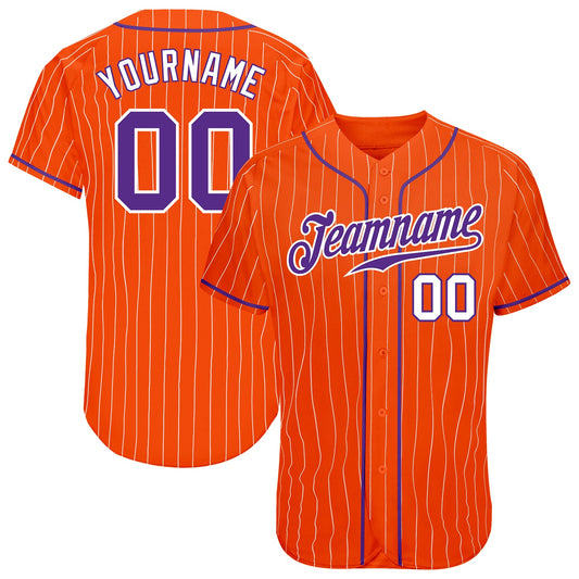 Custom Orange White Pinstripe Purple-White Authentic Baseball Jersey - Sky-Custom