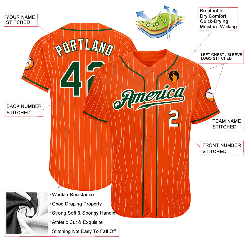 Custom Orange White Pinstripe Green-White Authentic Baseball Jersey - Sky-Custom