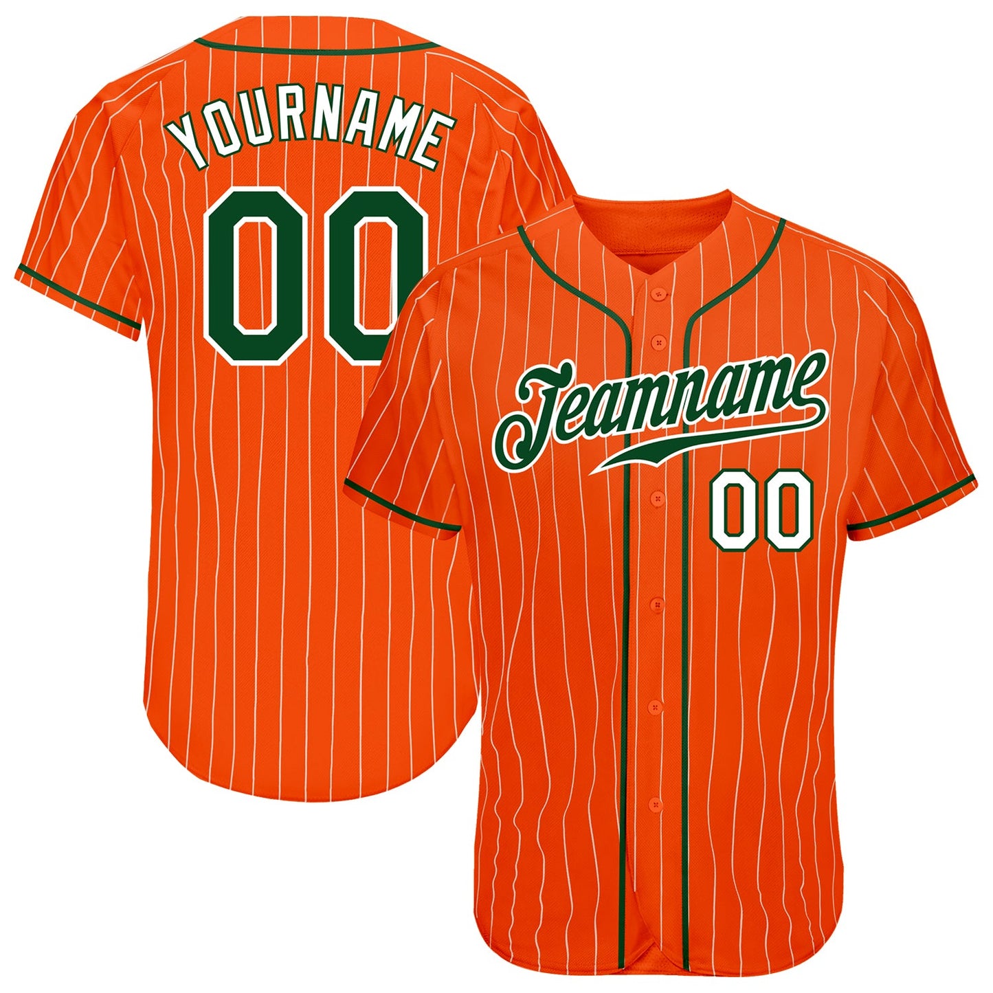 Custom Orange White Pinstripe Green-White Authentic Baseball Jersey - Sky-Custom