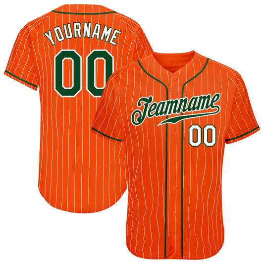 Custom Orange White Pinstripe Green-White Authentic Baseball Jersey - Sky-Custom