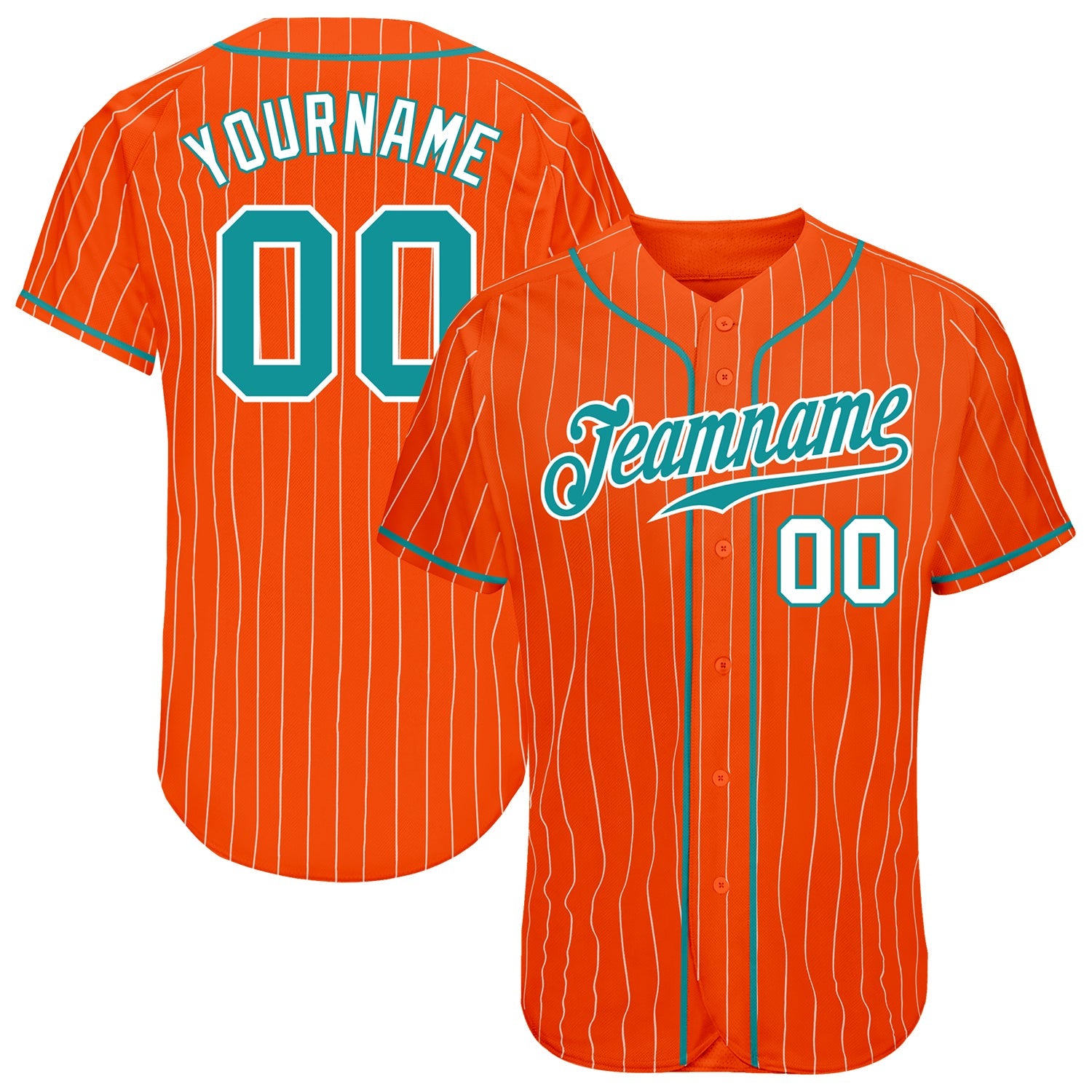 Custom Orange White Pinstripe Teal-White Authentic Baseball Jersey - Sky-Custom