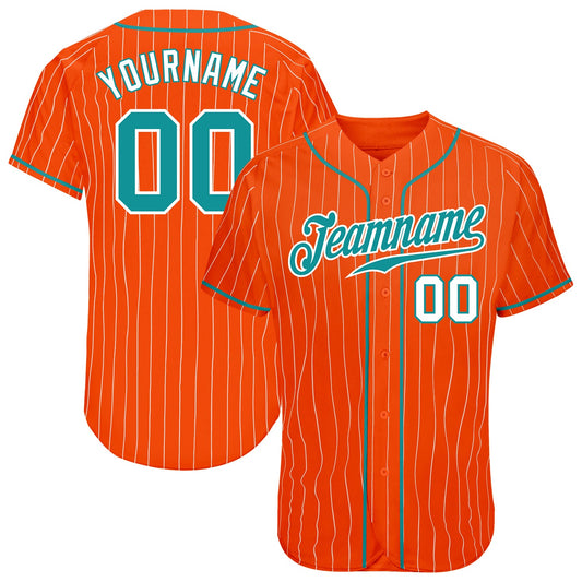 Custom Orange White Pinstripe Teal-White Authentic Baseball Jersey - Sky-Custom