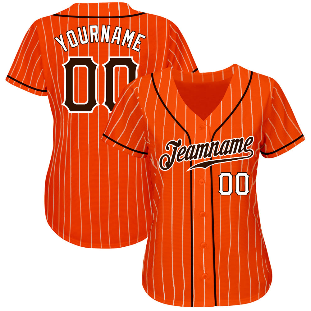 Custom Orange White Pinstripe Brown-White Authentic Baseball Jersey - Sky-Custom