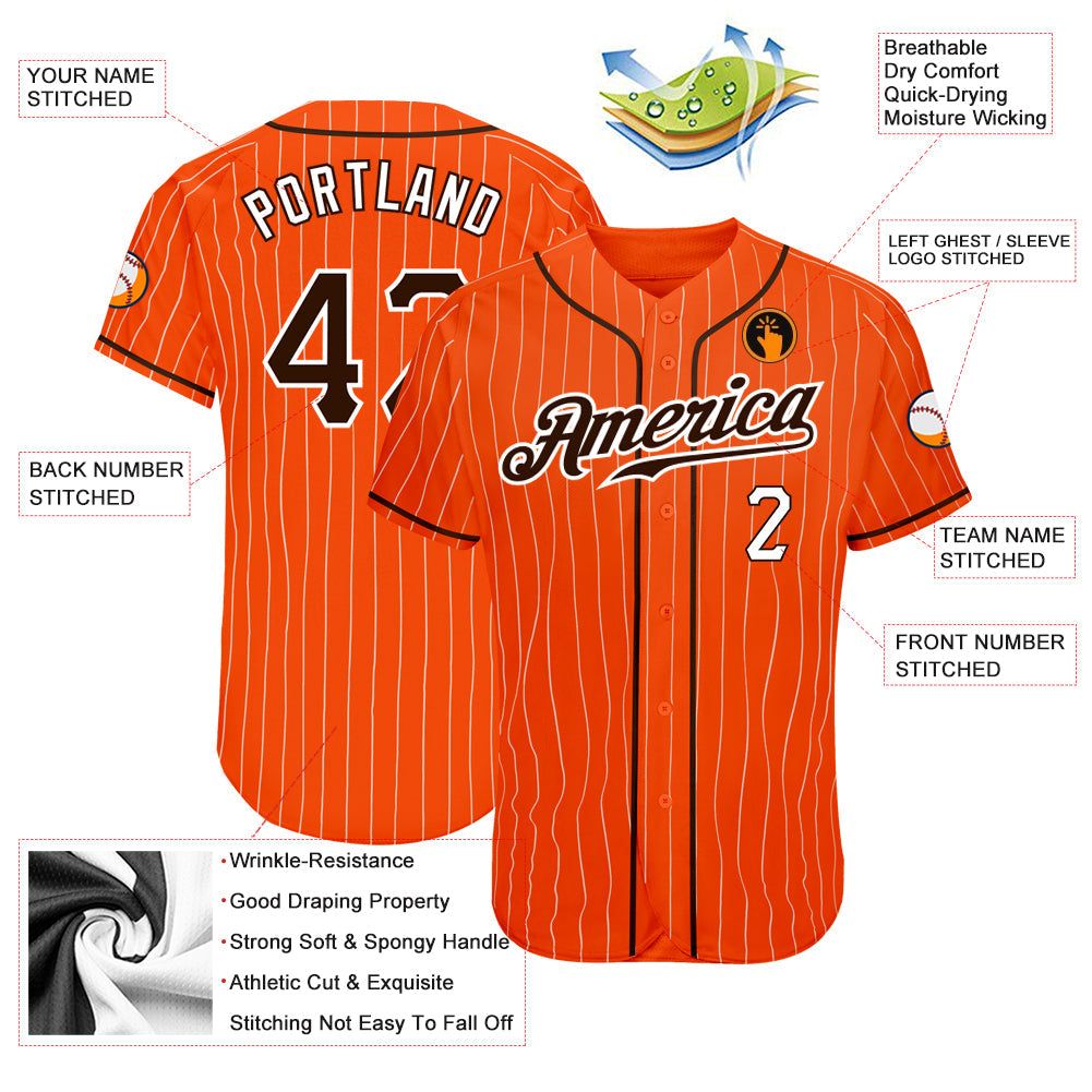 Custom Orange White Pinstripe Brown-White Authentic Baseball Jersey - Sky-Custom
