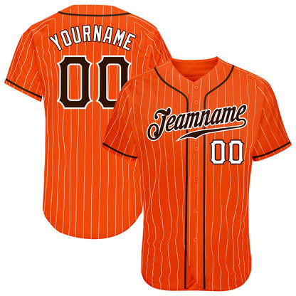 Custom Orange White Pinstripe Brown-White Authentic Baseball Jersey - Sky-Custom