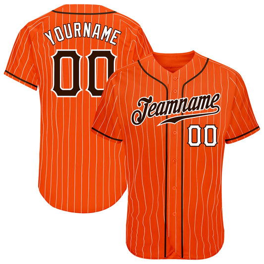 Custom Orange White Pinstripe Brown-White Authentic Baseball Jersey - Sky-Custom